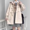 Women's Hooded Long Sleeve Coat Loose Fit Japanese Korean Style Duffle Button Wool Blend Mid Length Overcoat Pocket Casual Winter Outerwear