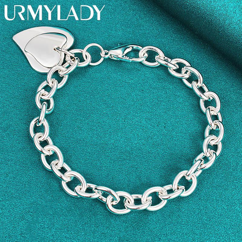 925 Sterling Silver Double Heart Pendant Bracelet For Women Wedding Engagement Fashion Jewelry