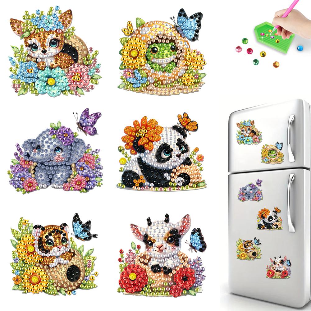6Pcs Acrylic DIY Diamond Art Refrigerator Magnet Diamond Painting Fridge Magnets Crystal Sparkling Diamond Magnets Set