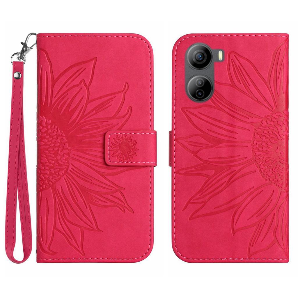 HT04 For ZTE Libero 5G IV Sunflower Series Phone Case Leather Wallet Cover with Hand Strap