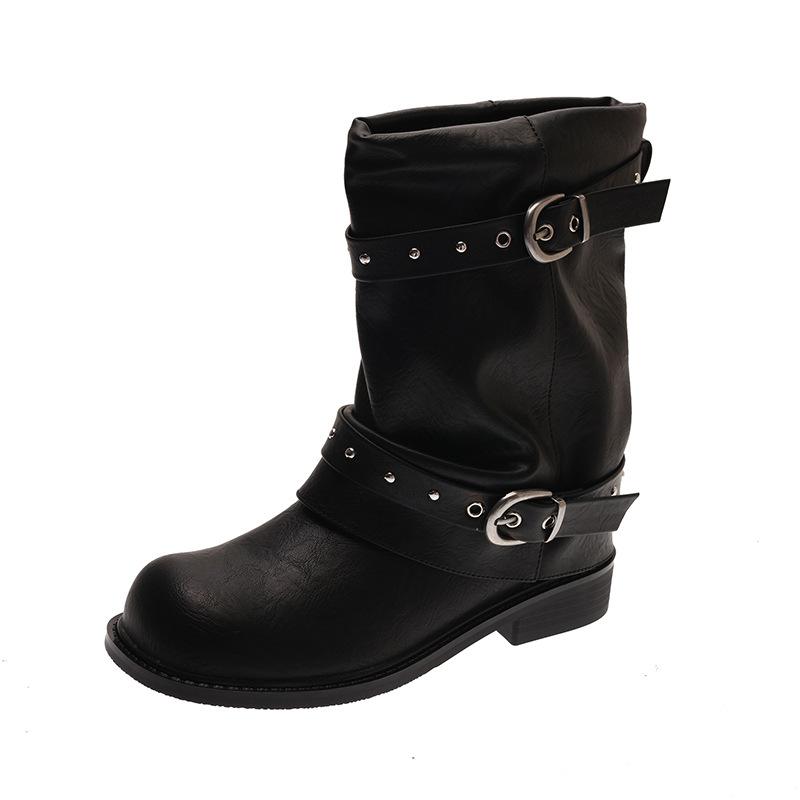 Autumn super fire small short boots children small tall pleated thick-soled knight boots punk wind pile boots