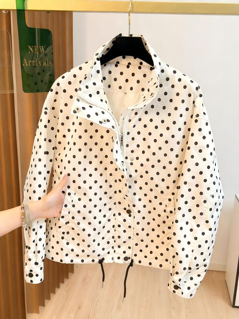 Women's Casual Jacket with Random Printed Polka Dot Jacket for Spring and Autumn New Styles, Comfortable and Versatile, Girlish Style Fashion Jacket