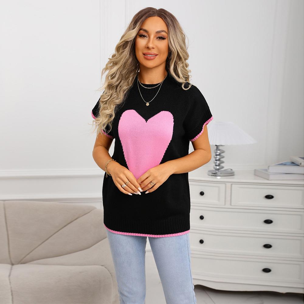 

Осенне-зимний пуловер с круглым вырезом, жилет в сочетании с вязаным свитером, жилетом, свитером с короткими рукавами в форме сердца для женщин XL чёрный
