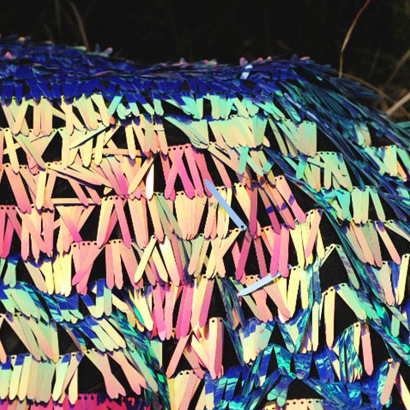 50*130cm Sequins Silver Iridescent Sword Shape 4cm Long Spike Mesh Fabric For Diy Sewing Stage Performance Costume Dress