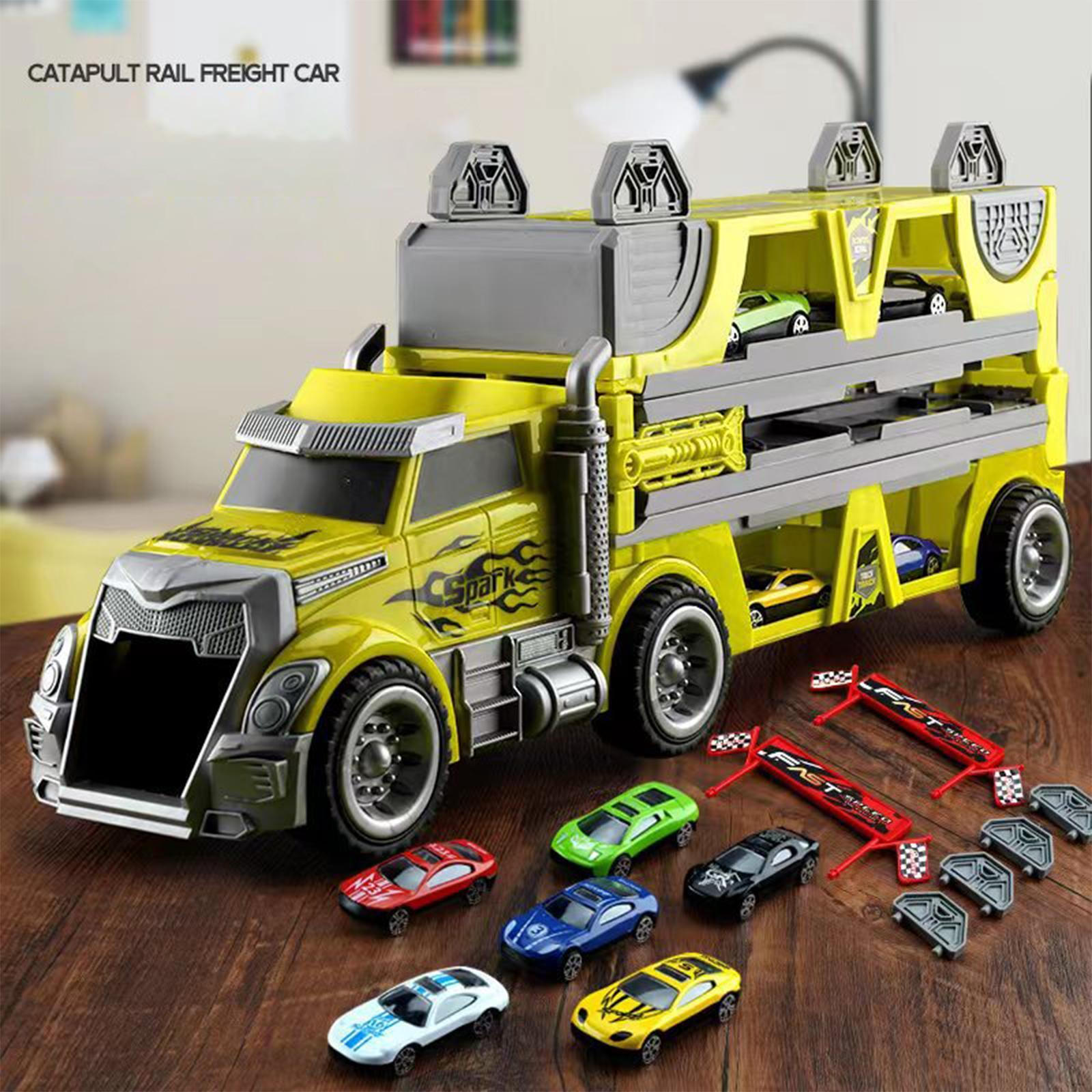 

Big Transporter Truck Toy Set Catapulting Race Track Collectible Early Educational Hauler жовтий