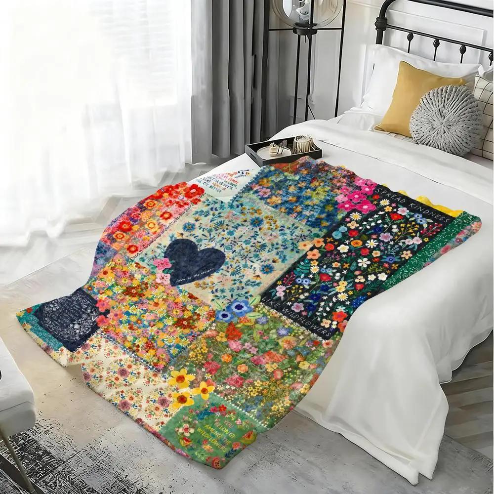 Country Patchwork Set Throw Lightweight 240G Flannel Blanket Soft Skin-Friendly For Summer Cooling
