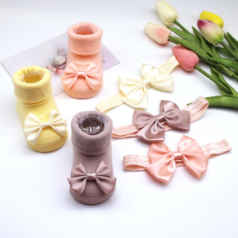 Girls Headband + Socks Set 0-12 Months Cute Toddler Princess Socks Autumn Infant Bow-knot Socks