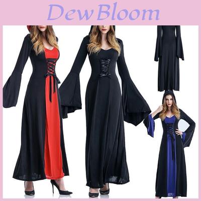 Bezauberndes Damen Gothic Kapuzen Hexen Zauberer Kleid Mit Ausgestellten Ärmeln Und Schnürung