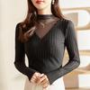 2023 Women's Autumn Long-Sleeve Lace Mesh Top with Half-High Collar