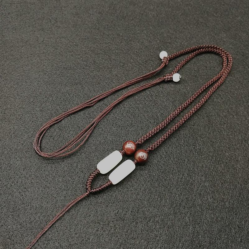 Hetian Jade Pendant Necklace with Ethnic Silver Cloud Design and Rosewood Beads.