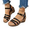 2025 summer new large size casual open-toed sandals women's round head one-word buckle fashion sandals
