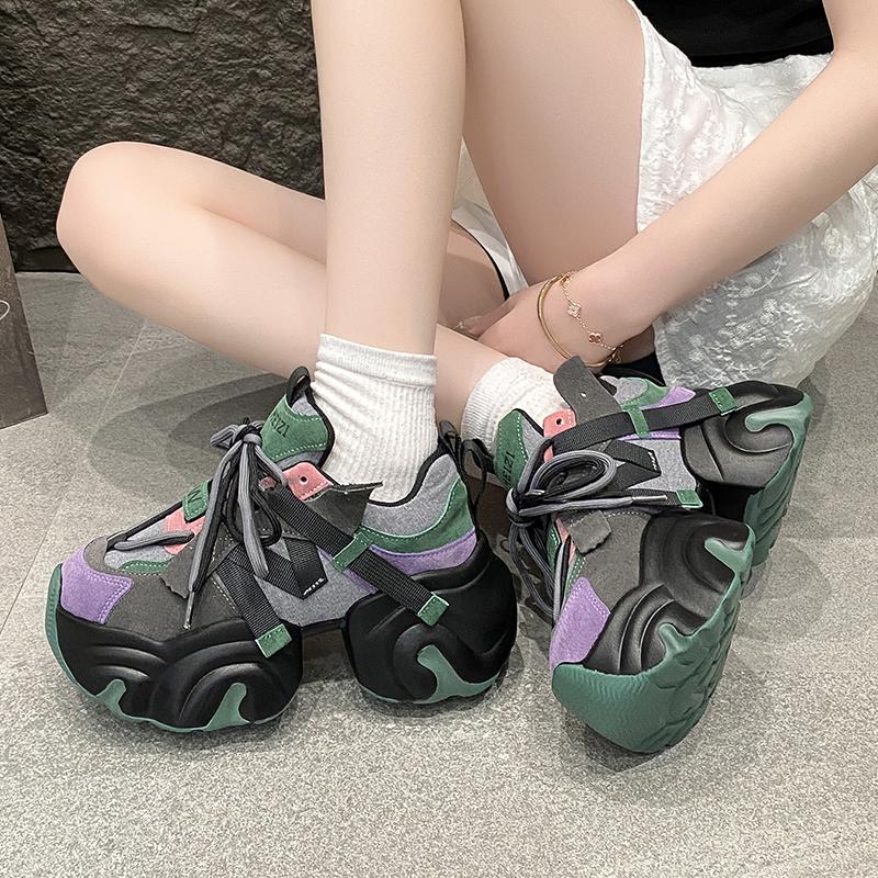 Fashion Women Sneakers Genuine leather Platform Sneakers Women Casual Shoes Chunky Sneaker 7.5CM Increase Designer Thick Sole Dad Shoes