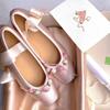 Fashion 2025 NEW Classic Silk Ballet Shoes Ribbon Lace Up Ballet Shoes Women Square Toe Rose Flower Elegant Valentine Flats Pink Apricot