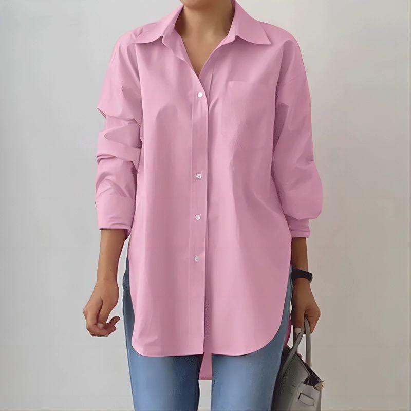 

Solid Color Slim Hem Long Sleeve Shirt Pure Color Furcal Lower Hem Long Sleeves Shirt Pink M