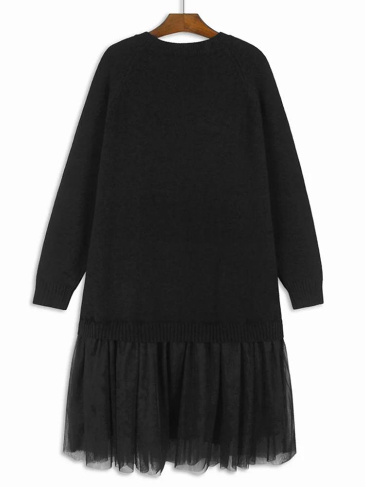 XITAO Lazy Style Patchwork Mesh Knitted Dress GJ1106