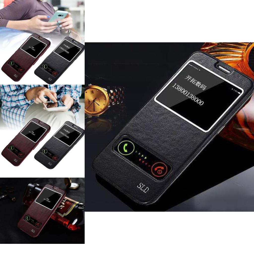 Für Samsung S6 S7 S7edge S6edge Premium Leder Handyhülle mit strapazierfähigem Doppel-Fenster-Klappdeckel für Büro und Pendeln