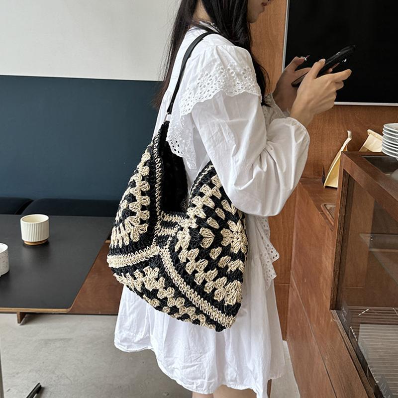 Summer Beach Straw Women Hollow Out Female Vacation Shoulder Bags Hand Woven Seaside Tote Bag Ladies Knitted Handbags