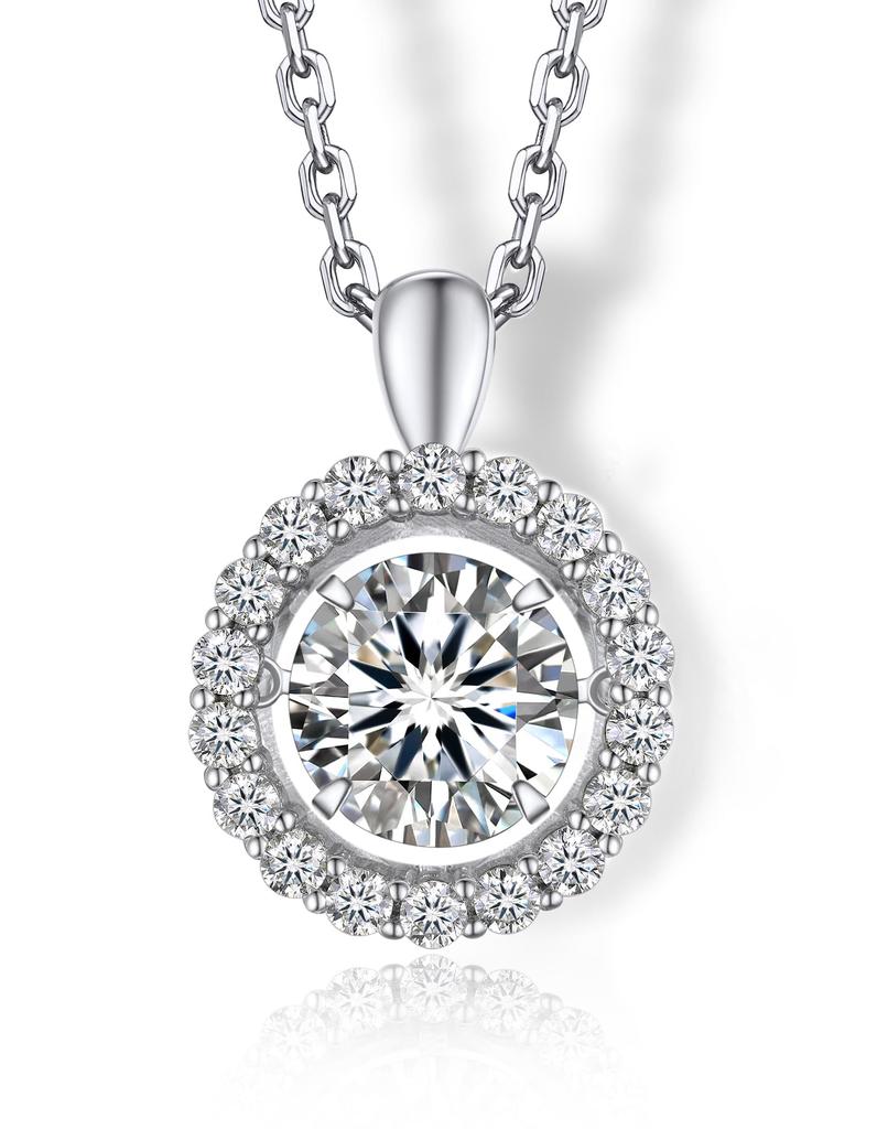 MomentWish Tanzender Stein Halskette für Damen, Moissanit Anhänger, Sterling Silber 925 Kette, Hypoallergen, Simulierter Diamant, Geburtstag, Jahrestag G