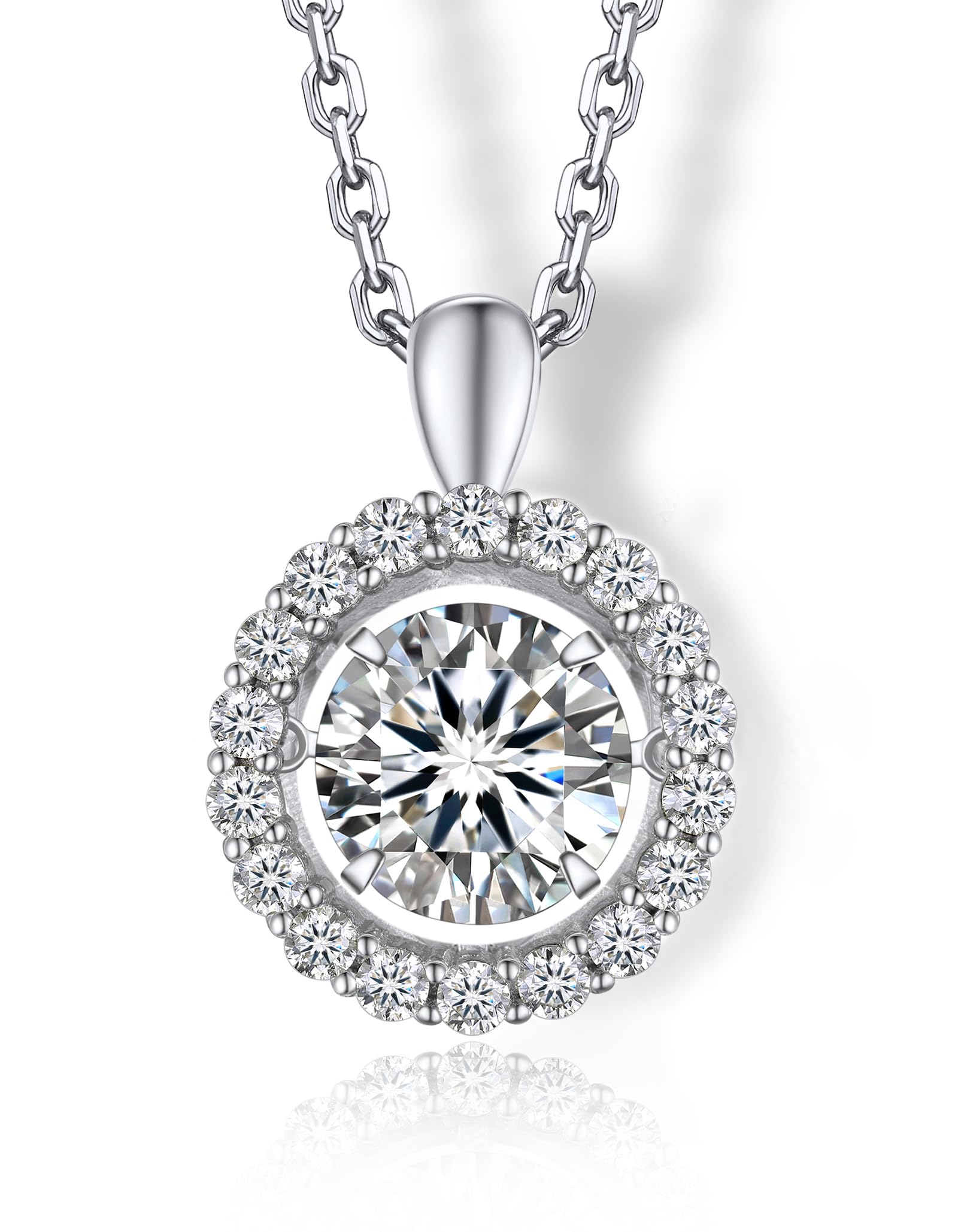 

MomentWish Dancing Stone Necklace for Women, Moissanite Pendant, Sterling Silver 925 Chain, Hypoallergenic, Simulated Diamond, Birthday, Anniversary G
