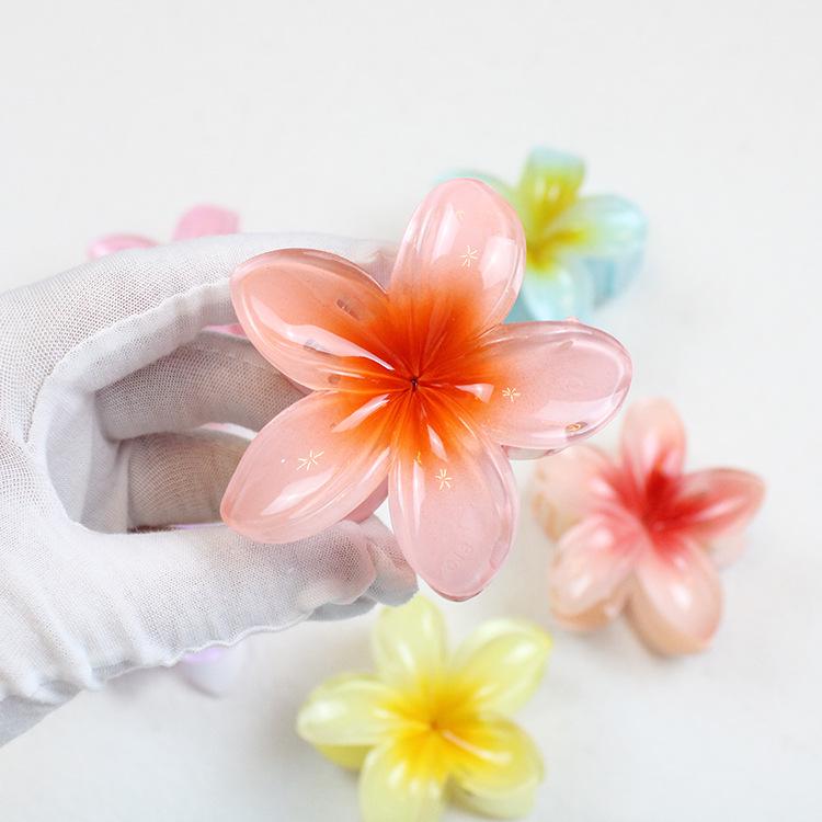 Retro Colorful Frangipani Flower Hair Claw Clip for Women