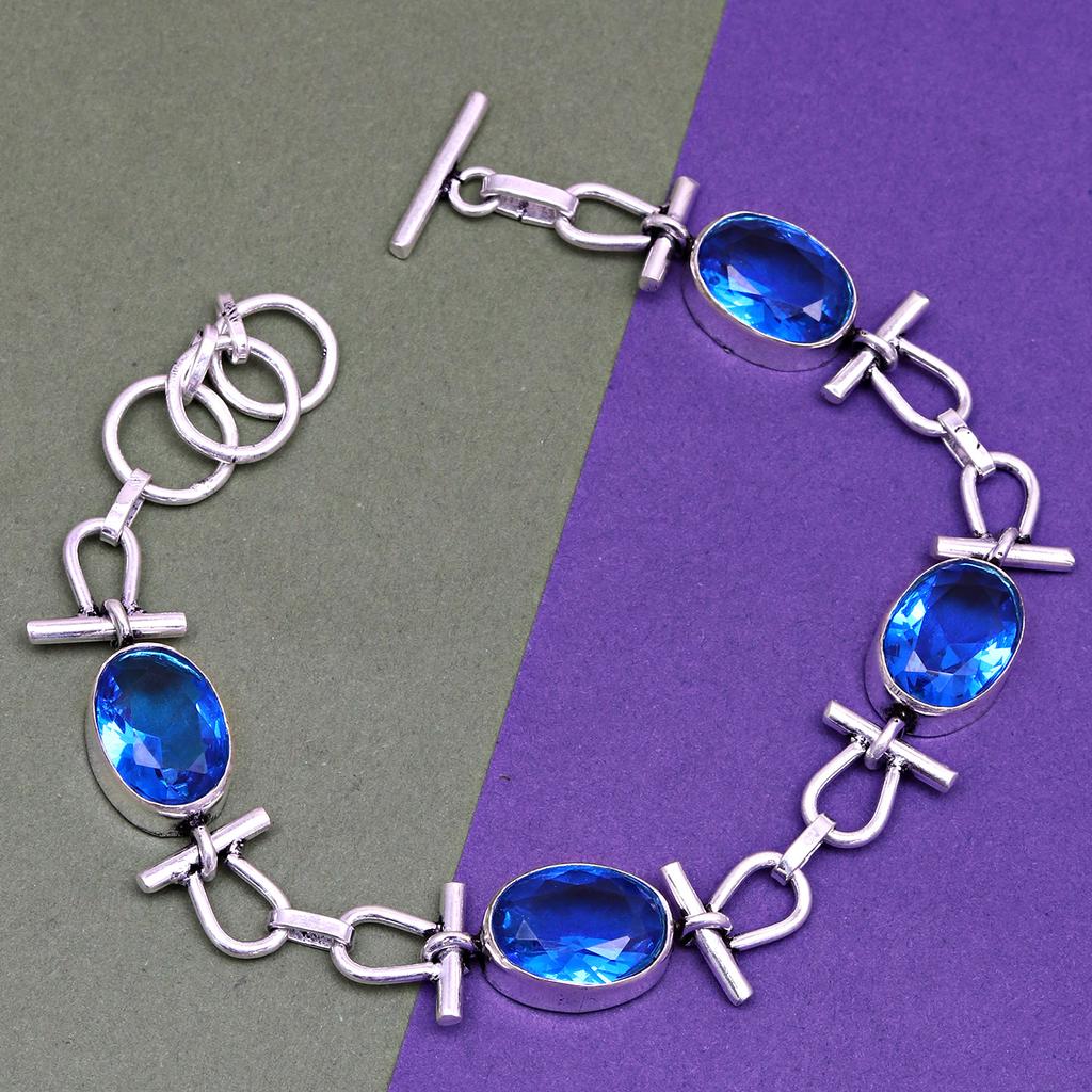 London Blue Topas Sterling Armbånd Edelstein Håndlaget 7-8" Smykker