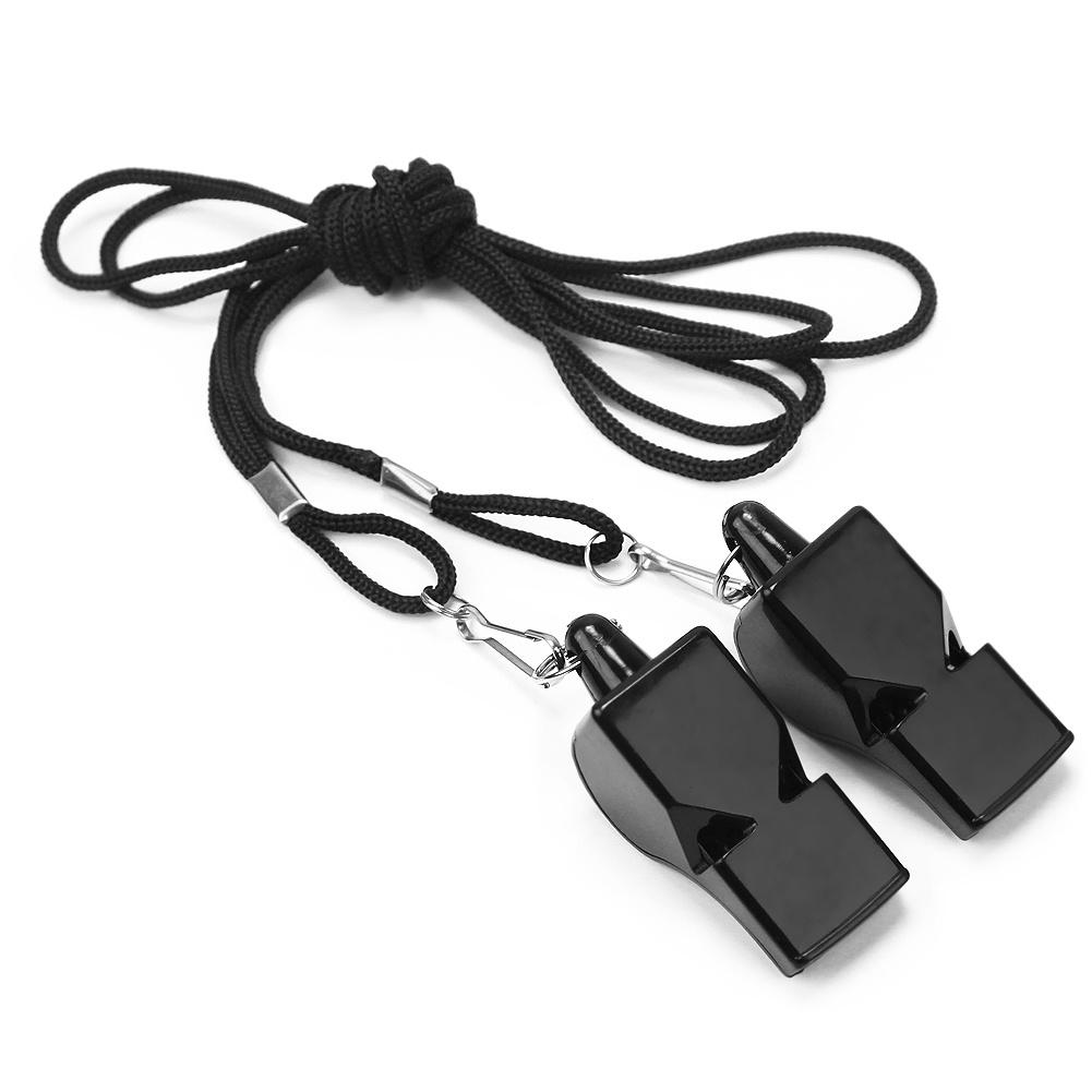 1* Football Soccer Sports Metal Referee Whistle Black Lanyard Emergency Survival