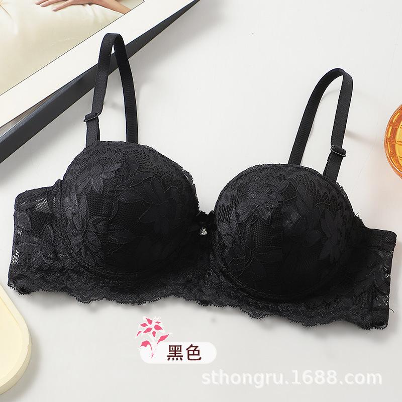 Women's Sexy French Lace Half-cup Bra Thin Top Removable Shoulder Strap Underwire Push-up Bra