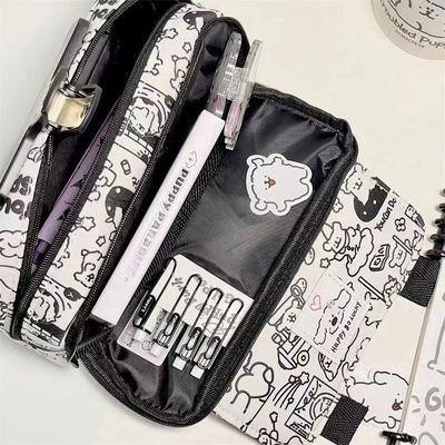 Durable Multi Layer Stationery Bag Cute Large Capacity Pencil Bag Portable Pencil Cases Cartoon Pen Pouch Student Stationery