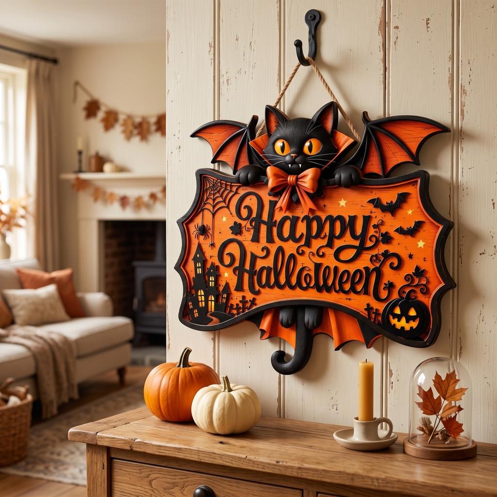 Halloween Hanging Sign with and Design for Indoor Outdoor Decoration