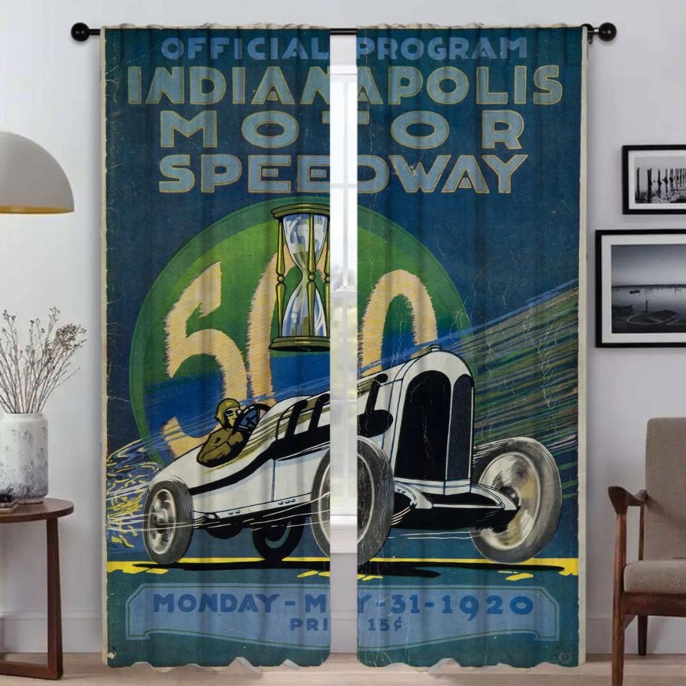 Vintage Auto Rennen Vorhänge für Wohnzimmer Vorhang Heim Innenraum Vorhänge 2 Stück Trennvorhänge Tüll für Schlafzimmer Küche W50xH70cmx2pcs-CL