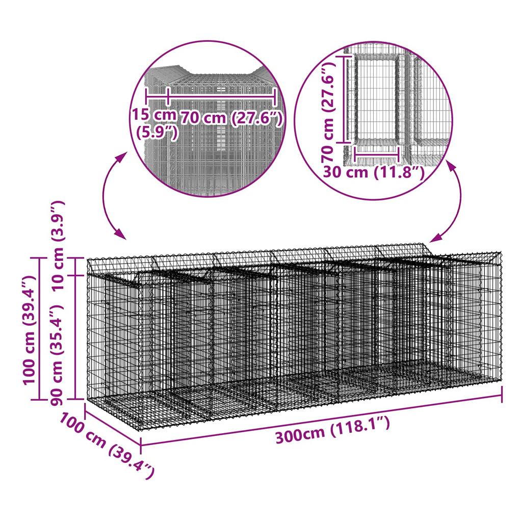 Gabion Raised Bed Set 3 Pcs Silver