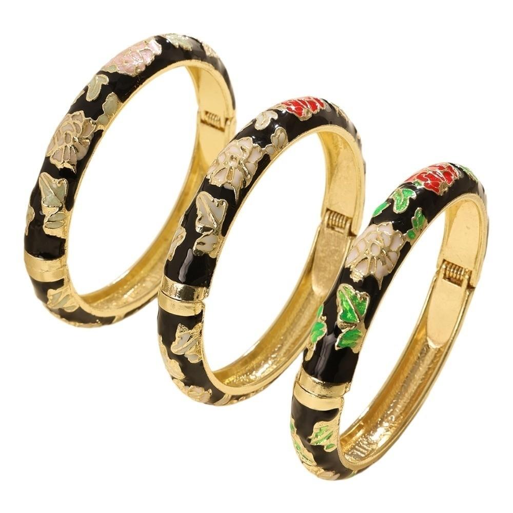 Enamel Vintage Cloisonne Bangle Floral Peony Traditional Chinese Flower Bangle Chinese Classic Women's Hand Bracelet Ladies