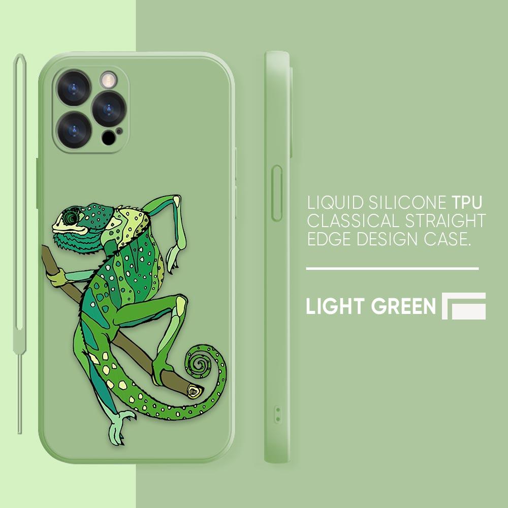 Funny Chameleon lizard Phone Case iPhone 11 12 13 14 Pro Max 7 8 Plus XR XS SE Straight Edge liquid Silica Gel Shell Cover Funda