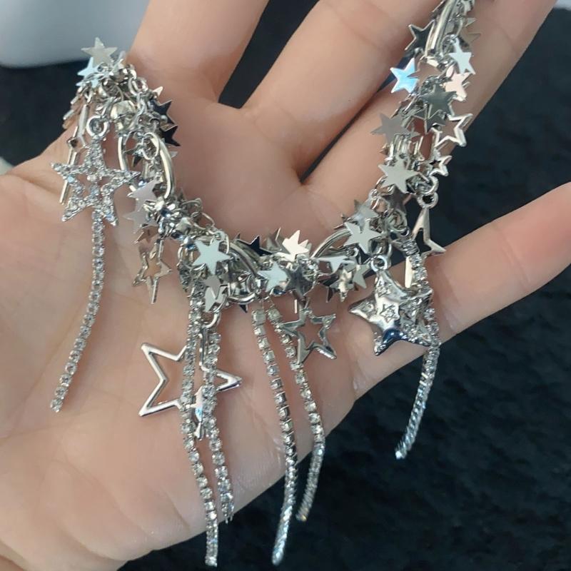 Pentagram Choker Star Chain Necklaces Star Tassel Necklaces Hot Girl Women Y2k Jewelry Alloy Material for Women Girls