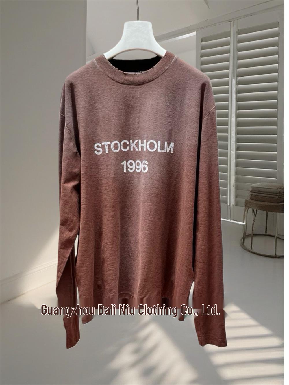 

Premium 1996 Print Distressed Long Sleeve Unisex Tee - Casual Loose Fit Large