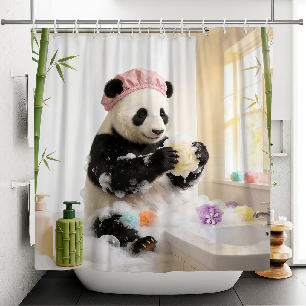 Cute Animal Theme Waterproof Shower Curtain Adorable Animals Bathroom Decor with Hooks For Bathtub Bathroom Screens Home Decor
