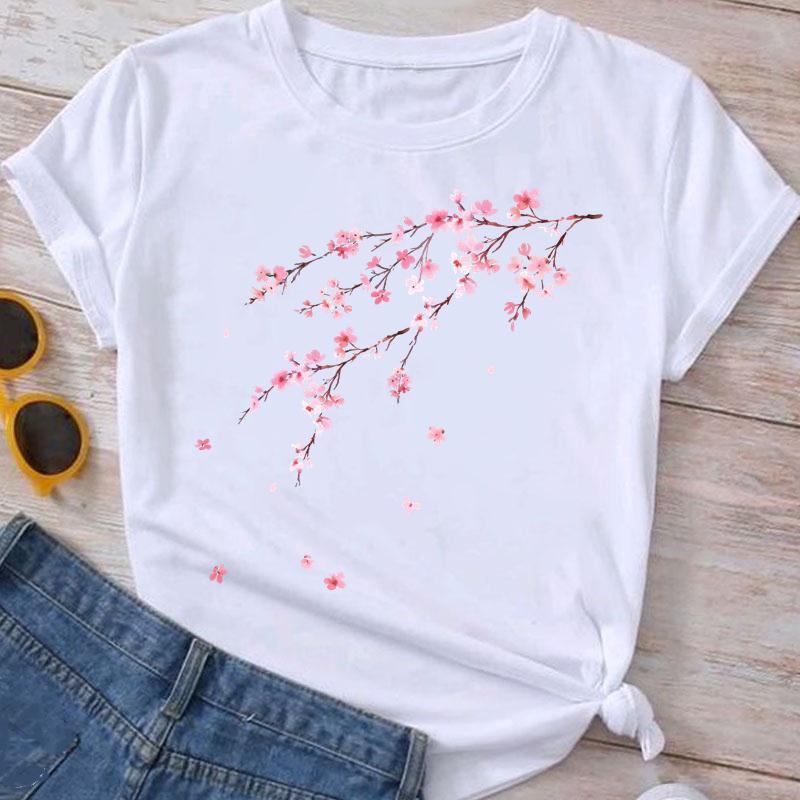Fashion Clothes Summer Spring Flower 90s Tee Ladies Cartoon Clothing Short Sleeve Graphic T Shirt Women T-shirt Female Top