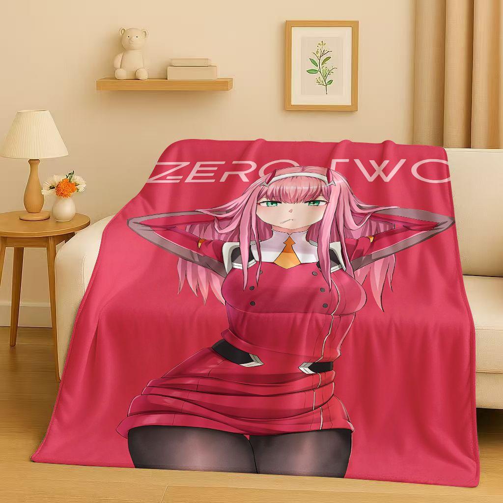 Manta de Franela Sexy 3D de Chica Zero Two DARLING in The FRANXX, Manta de Felpa Suave y Cálida para Hogar, Dormitorio, Cama, Sofá, Oficina