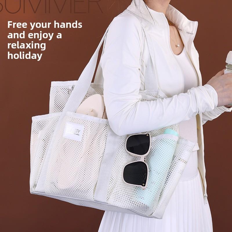 Beach Tote Bag With Mesh Material For Travel And Swimming Gear Storage