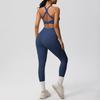 Fashion Nude Feel Beauty Back Cross Bubble Wrap Sports Bra High Waist Hip Lift Pocket Sports Yoga Pants Fitness Suit Women