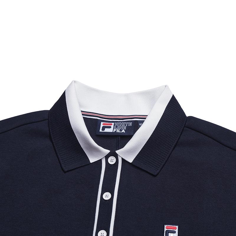 FILA Heritage Simple Fashion Classic Retro Casual Comfortable Versatile Polo Neck Knitted Long Sleeve Dress Women dresses Legendary-Blue F11W618304FNV