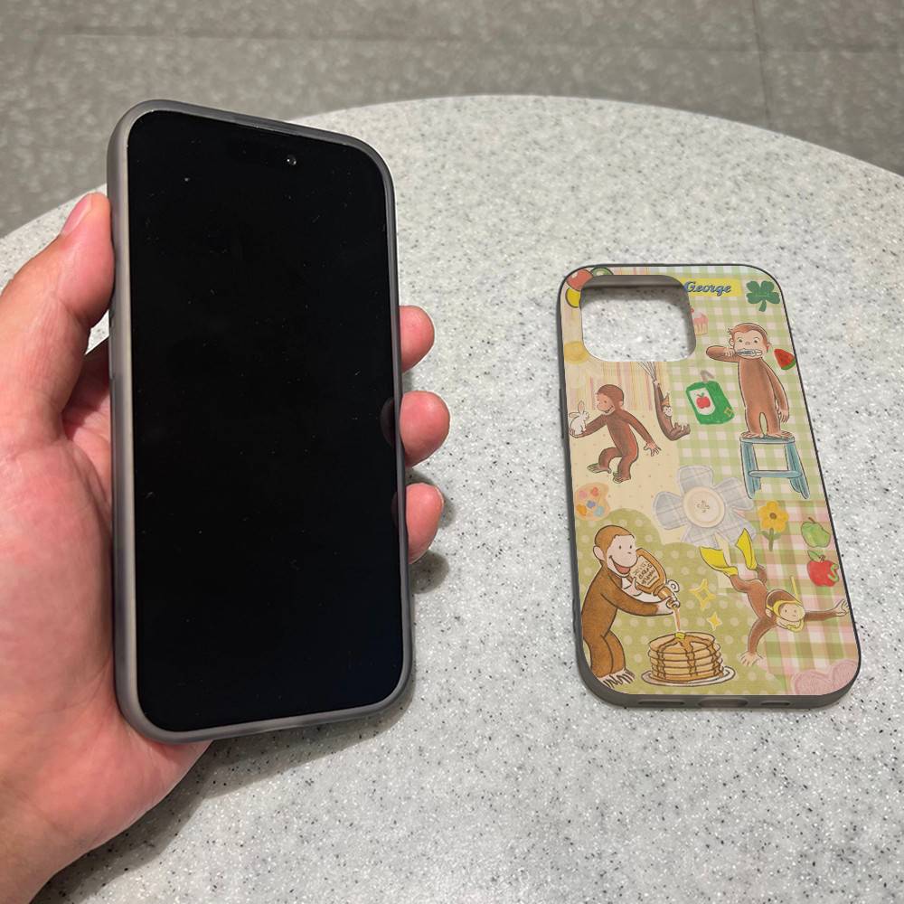 Lovely Cartoon C-Curious Georges Corrugated Stripe Phone Case For iPhone 17 16 15 14 13 12 11 Pro Max Plus Pro Shockproof Cover