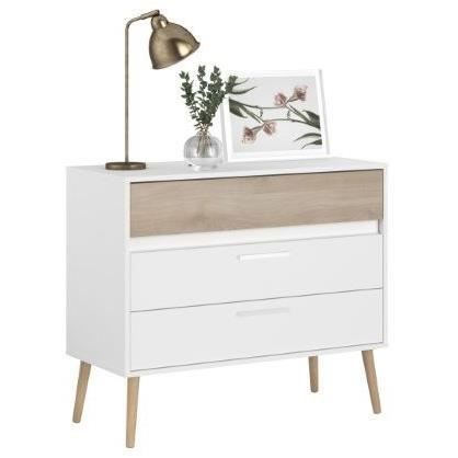 Commode - AALBORG - 3 tiroirs - Blanc - Style scandinave - 90,8 x 40 x 77,5 - PARISOT