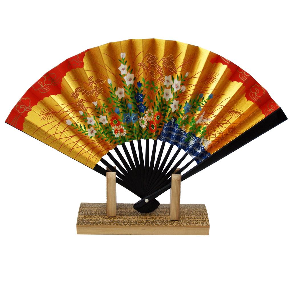 Osaka Choseido Decorative Folding 5 inches Made in Kyoto Perfect Includes Original Set with Sachet and Fan Stand Grass Paper Box Fan, (15cm), Japan,