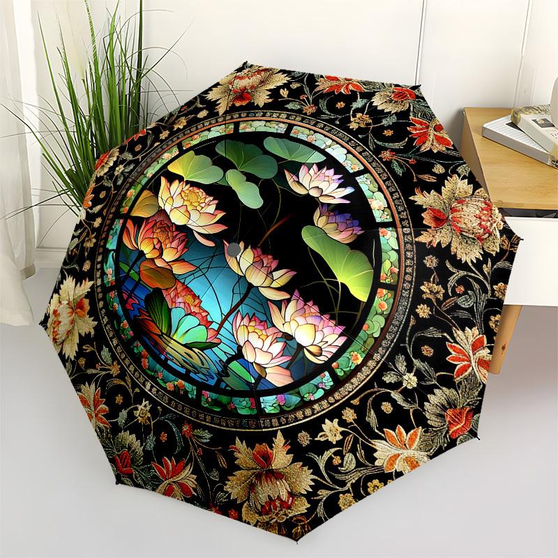 

Lotus Color RetroThemed Automatic Opening and Closing umbrella - 8 Ribs, Suitable for Leisure and Going Out, Outdoor Accessory, Gothic Style