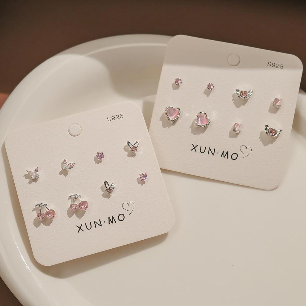 Brincos elegantes de prata com zircônia rosa para mulheres - Luxo leve, estilo coreano moderno, perfeito para estudantes