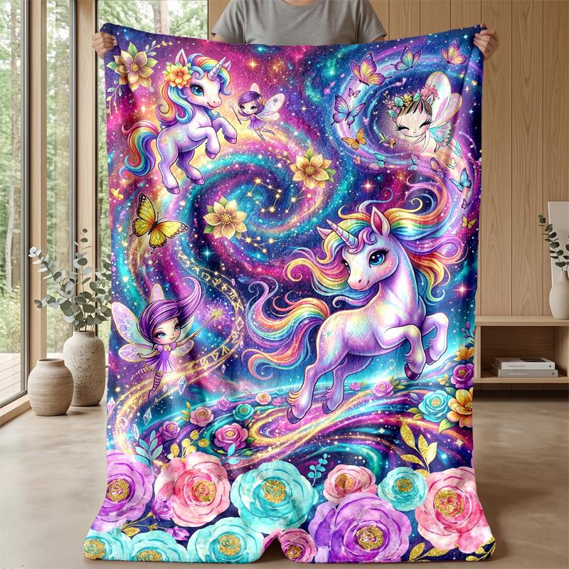 Magical Unicorn Castle Theme blanket Lightweight Warm Flannel Blanket Decorative Throw Blanket for Home Decoration