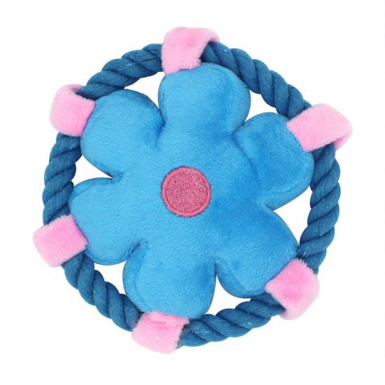 Plush Dog Flying Disc Stuffed Disc Dog Chew Toy Rope Circle Interactive Tug-of-War Toy for Small Medium Dogs Training Toss And Fetch синий