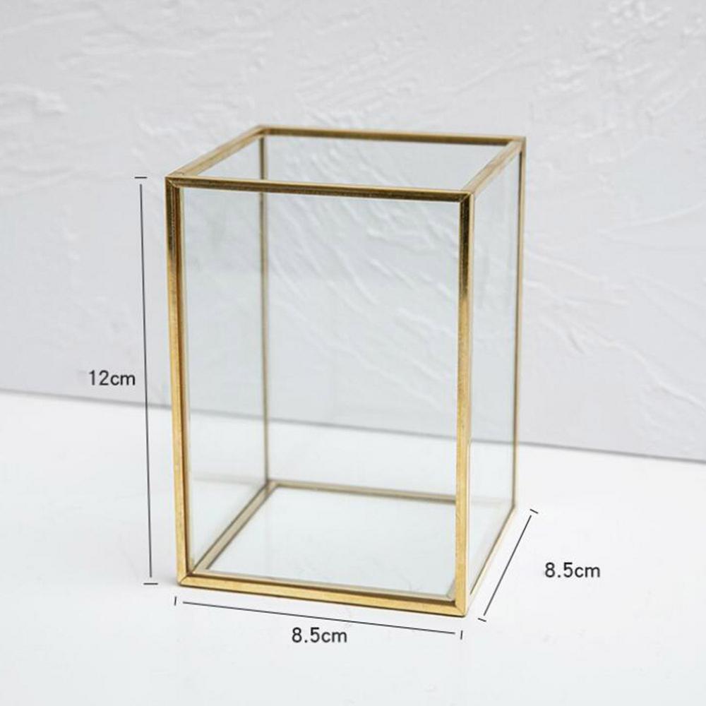 Transparent Glass Makeup Brush Storage Box Gold Cosmetics Container Ring Pencil Lipstick Holder Make Up Brushes Organizer