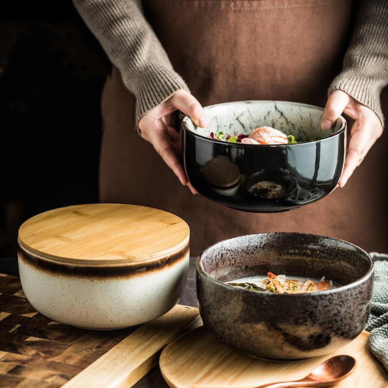 BEPAN Creative Japanese Instant Noodle Bowl Household Large Ceramic Noodle Soup Bowl Congee Bowl Ramen Bowl Bowl Tableware